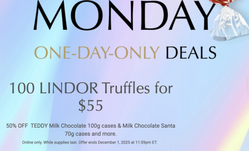 Lindt Chocolate Canada Cyber Monday Deals Sale 2025: Save 50% Off + 100 Chocolate Truffles for $55 + More